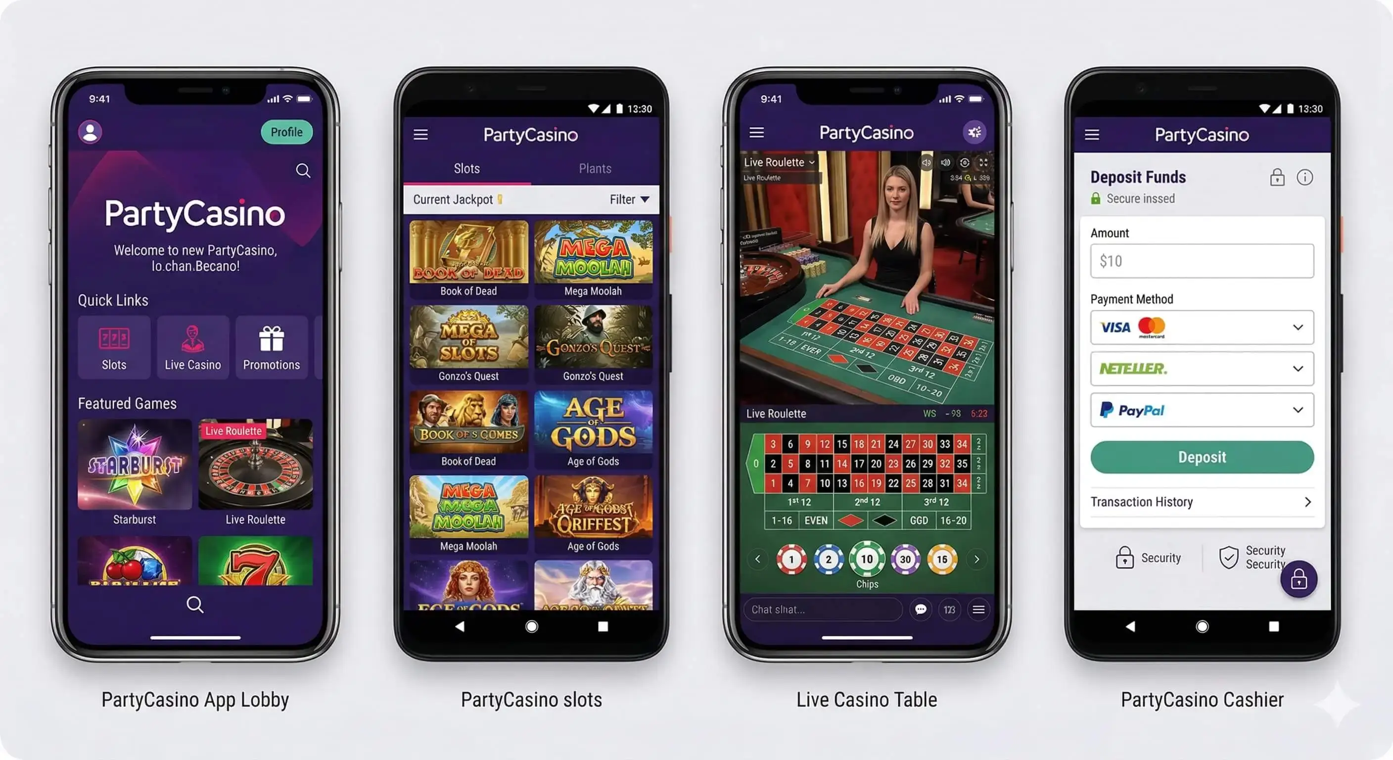 PartyCasino app lobby
